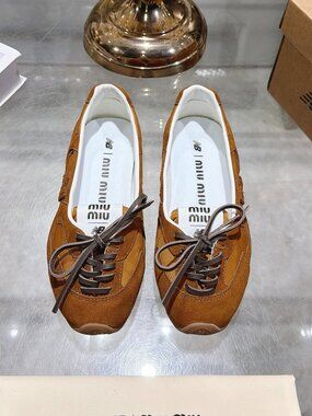 New Balance × Miu Miu Brown Suede Ballet Sneakers